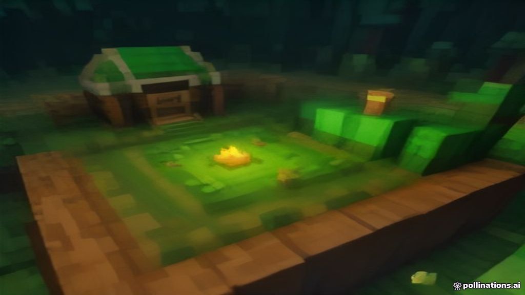Minecraft explorer map on a table at a forest campsite in voxel style