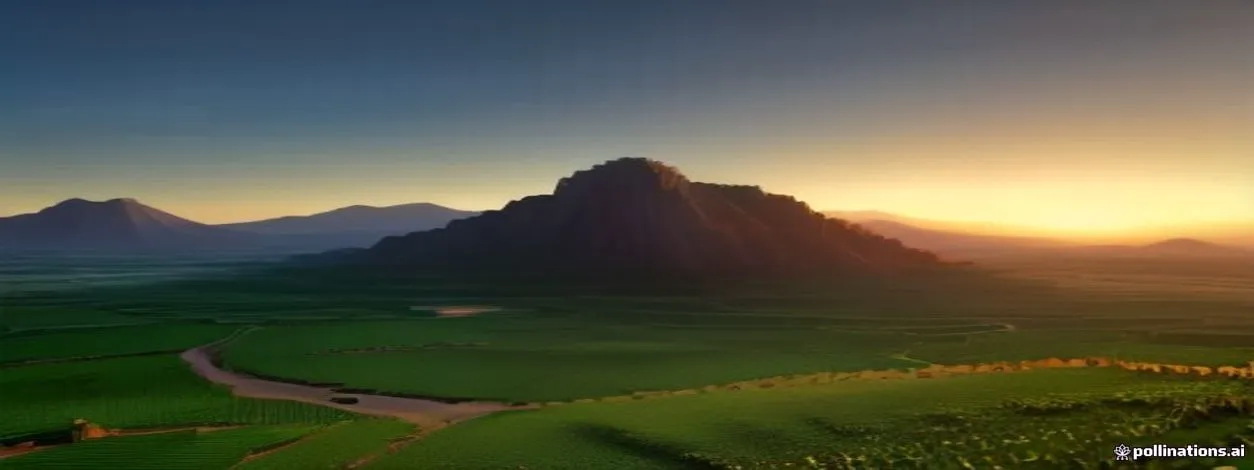 Blocky Minecraft-style landscape panorama at sunset