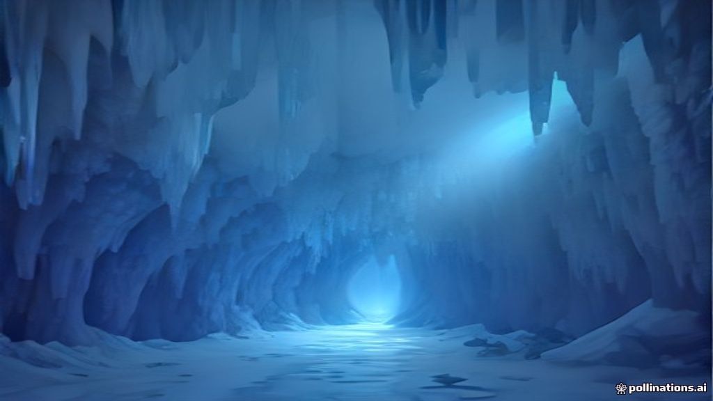 Minecraft ice cave with glowing blue ice crystals and hanging icicles in foggy underground atmosphere