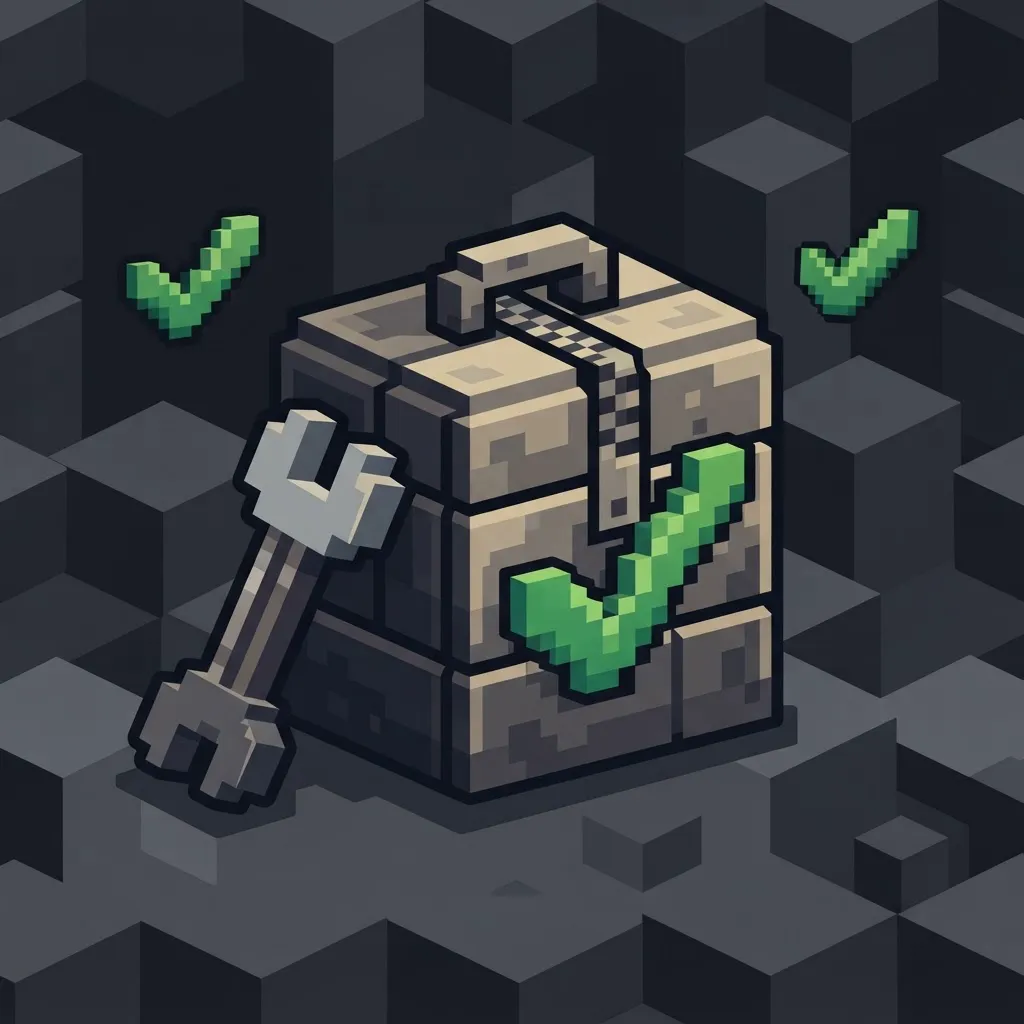Illustration of a blocky zip file with a wrench and checkmarks — not an in-game screenshot