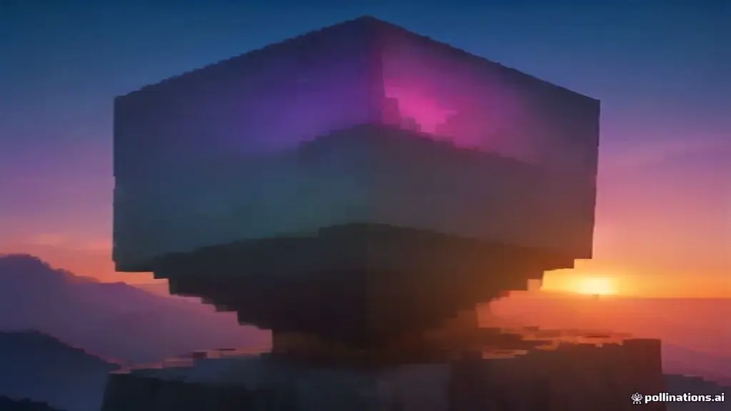 Illustration of a blocky player on a mountain with holographic coordinates HUD — not an in-game screenshot