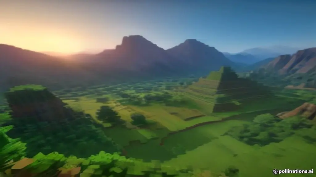 Illustration of a wild blocky forest biome at golden hour — not an in-game screenshot